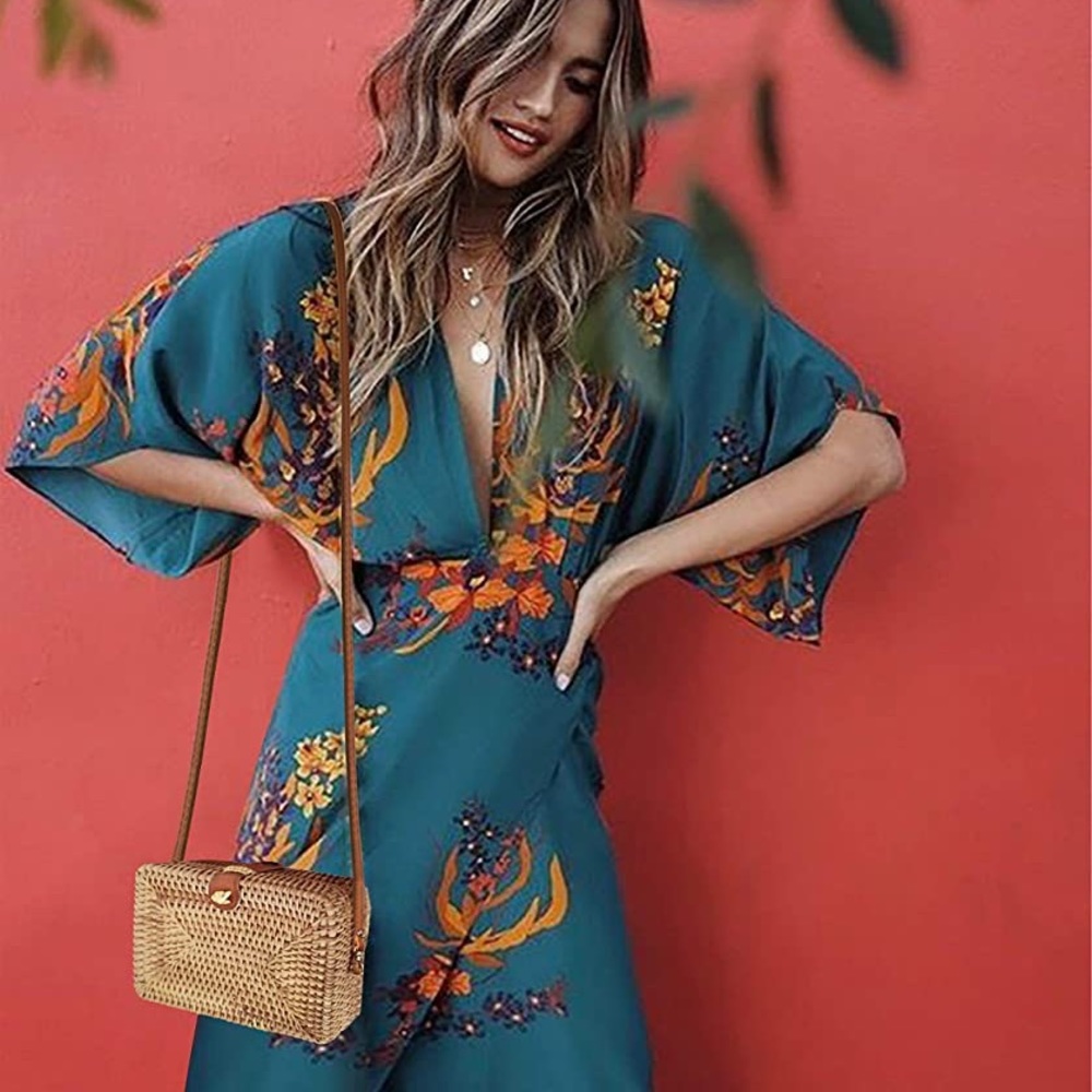 Rectangular Woven Wicker Boho Basket Bag / Purse - image 1